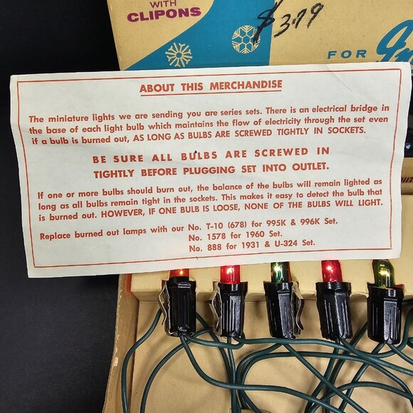 Stayz-Lit Vintage Christmas String Light Set WORKS with Box And Spare Bulbs 996K - Picture 4 of 15